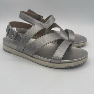 NATURALIZER Womens 7 Sandals ANDREA Silver Metallic Pewter Comfort Flats Strappy